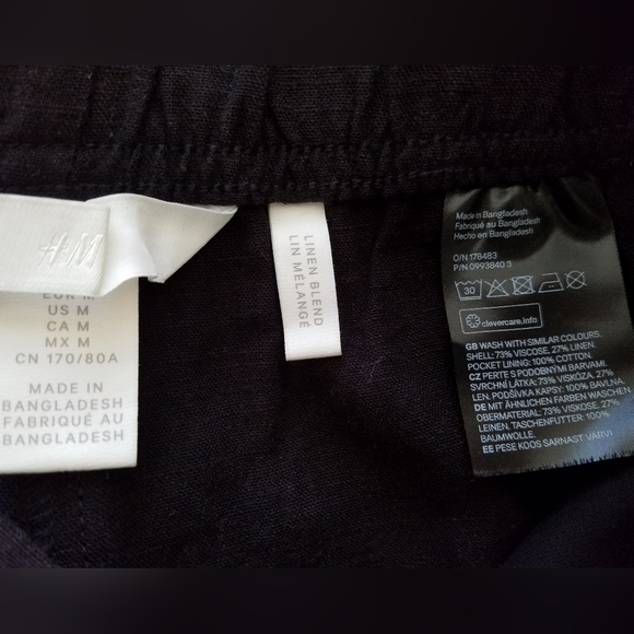 NWOT H&M Linen Blend Elastic Waist Shorts With Pockets Black Size Medium - Picture 2 of 2